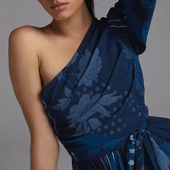 Anthropologie Nikita Mhaisalkar 2X NWT One-Shoulder Maxi Dress Navy Blue - Picture 10 of 12